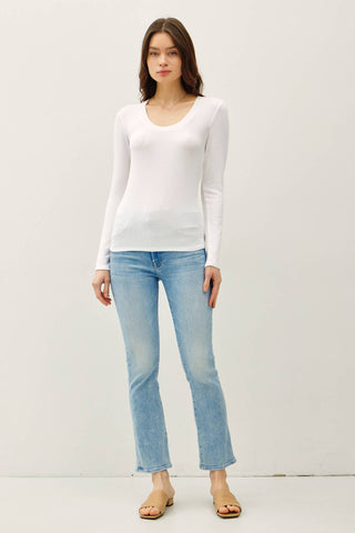 Modal U Neck Long Sleeve Off White - side