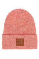 C.C Heather Knit Suede Patch Beanie Winter Hat: Cacao