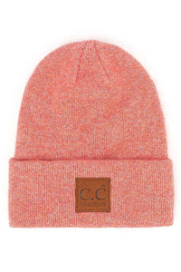 C.C Heather Knit Suede Patch Beanie Winter Hat: Cacao