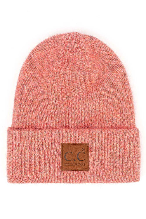 C.C Heather Knit Suede Patch Beanie Winter Hat: Mint