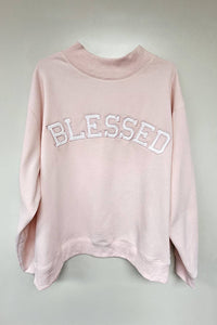 'BLESSED' Embroidered Mockneck Sweatshirt