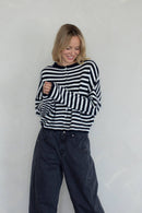Piper Cardigan - Striped: Ivory-Black