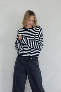 Piper Cardigan - Striped: Ivory-Black