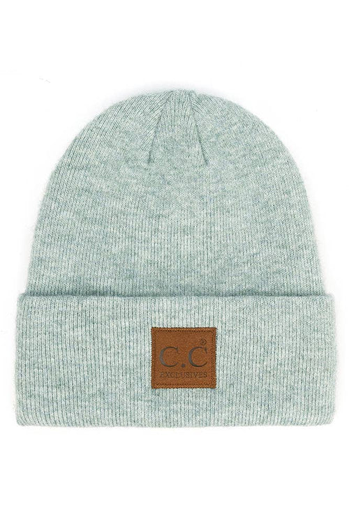 C.C Heather Knit Suede Patch Beanie Winter Hat: Mint