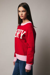 "MERRY" SWEATER: RED-PINK