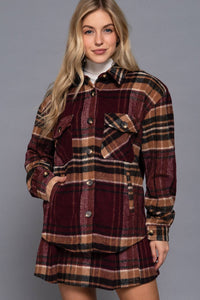Luxe Plaid Wool Jacket Burgundy