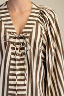 Dolman Lace-Up Blouse: Brown