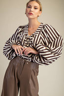 Dolman Lace-Up Blouse: Brown