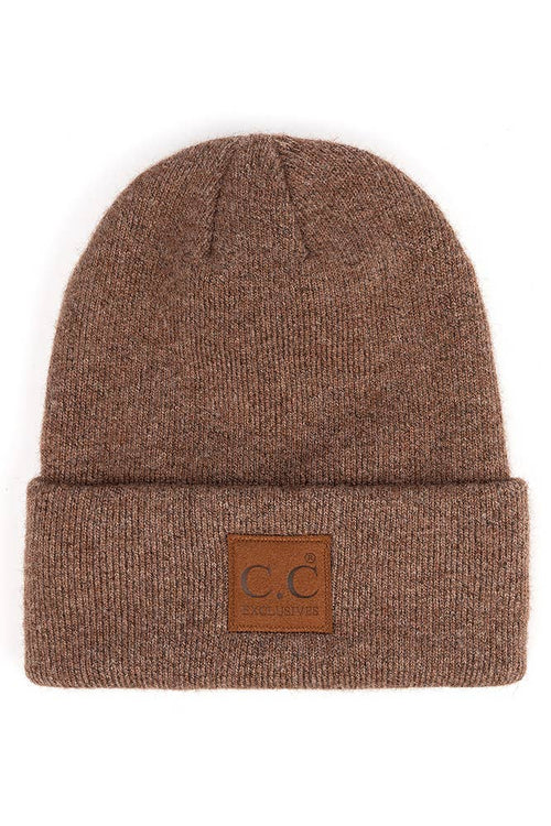 C.C Heather Knit Suede Patch Beanie Winter Hat: Bubble Berry