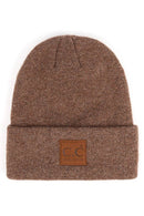 C.C Heather Knit Suede Patch Beanie Winter Hat: Cacao