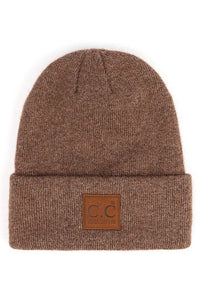 C.C Heather Knit Suede Patch Beanie Winter Hat: Mint