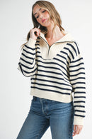 Half-Zip Pointelle Stripe Sweater