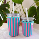 Coffee Cup Cover - Pink & Blue - Iced Drink Sleeve: Small  16oz