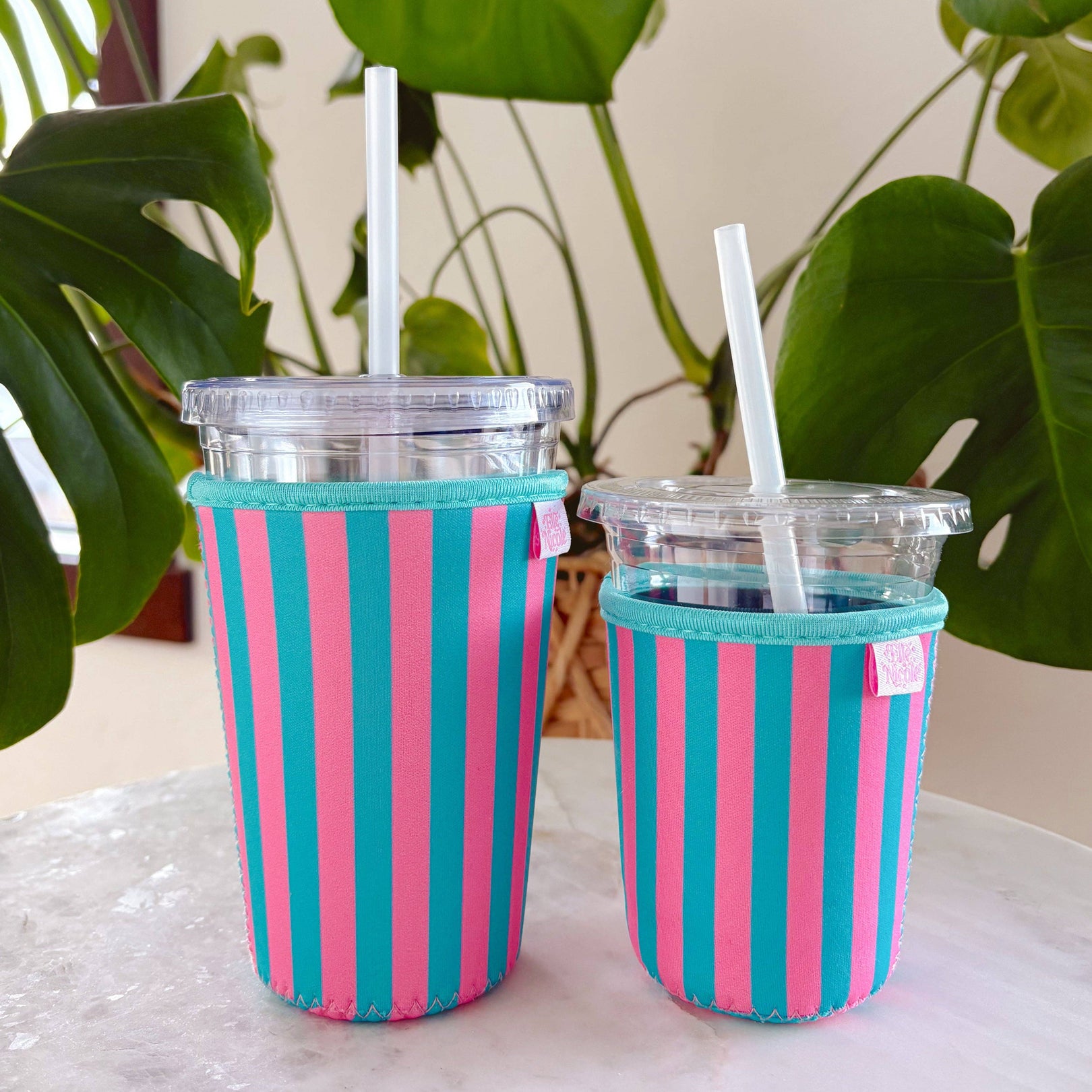 Coffee Cup Cover - Pink & Blue - Iced Drink Sleeve: Small  16oz
