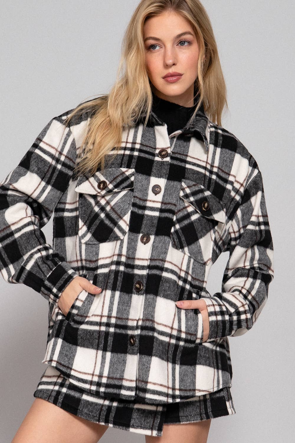 Luxe Plaid Wool Jacket Black