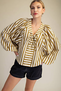Dolman Lace-Up Blouse: Brown