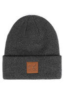C.C Heather Knit Suede Patch Beanie Winter Hat: Black
