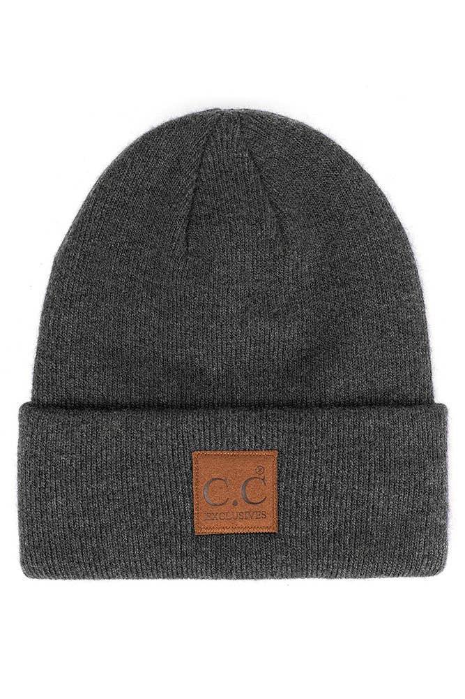 C.C Heather Knit Suede Patch Beanie Winter Hat: Mint