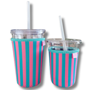 Coffee Cup Cover - Pink & Blue - Iced Drink Sleeve: Small  16oz