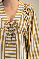 Dolman Lace-Up Blouse: Brown
