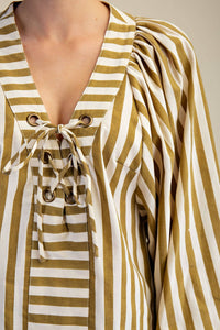 Dolman Lace-Up Blouse: Brown