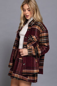Luxe Plaid Wool Jacket Burgundy