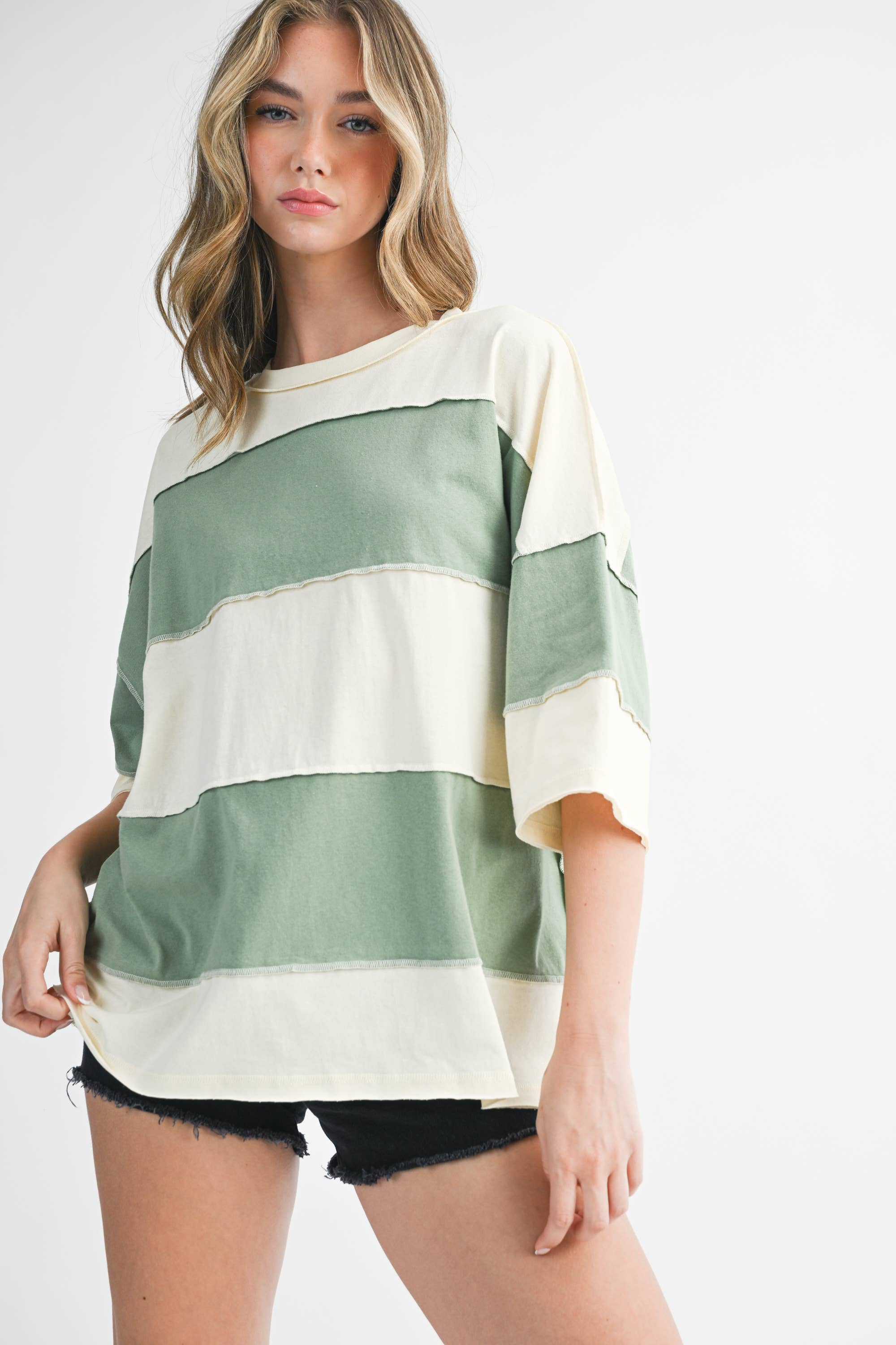 Polly Color Block Top Green