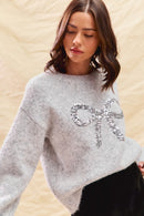 Ribbon Sequins Christmas Holiday Sweater Top