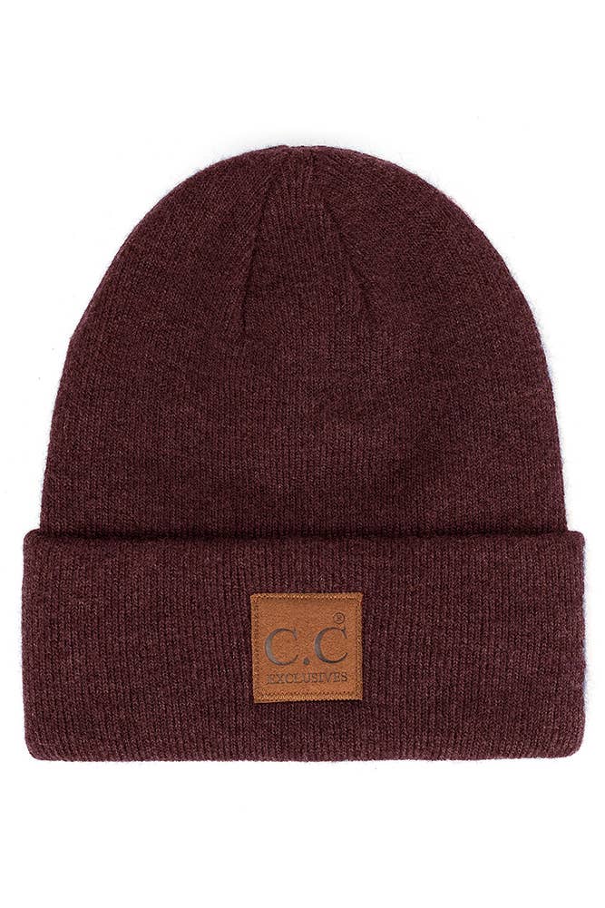 C.C Heather Knit Suede Patch Beanie Winter Hat: Mint