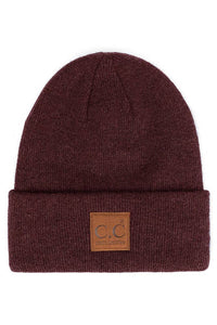 C.C Heather Knit Suede Patch Beanie Winter Hat: Cacao