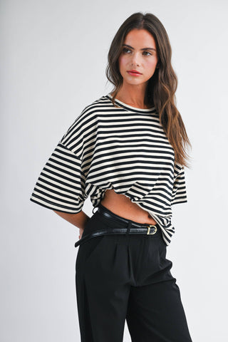 Oversized Stripe Boyfriend Tee: Red