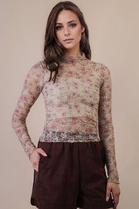 Mesh Lace Knit Top Floral