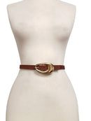 Genuine Suede Belt with Gold Tear Drop Buckle: Brown
