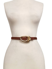 Genuine Suede Belt with Gold Tear Drop Buckle: Brown