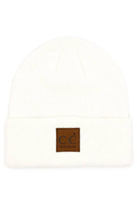 C.C Heather Knit Suede Patch Beanie Winter Hat: Black