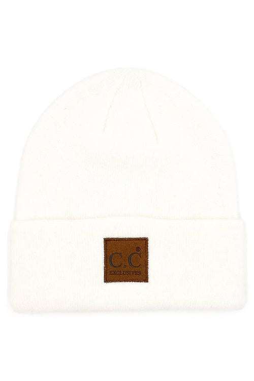 C.C Heather Knit Suede Patch Beanie Winter Hat: Black