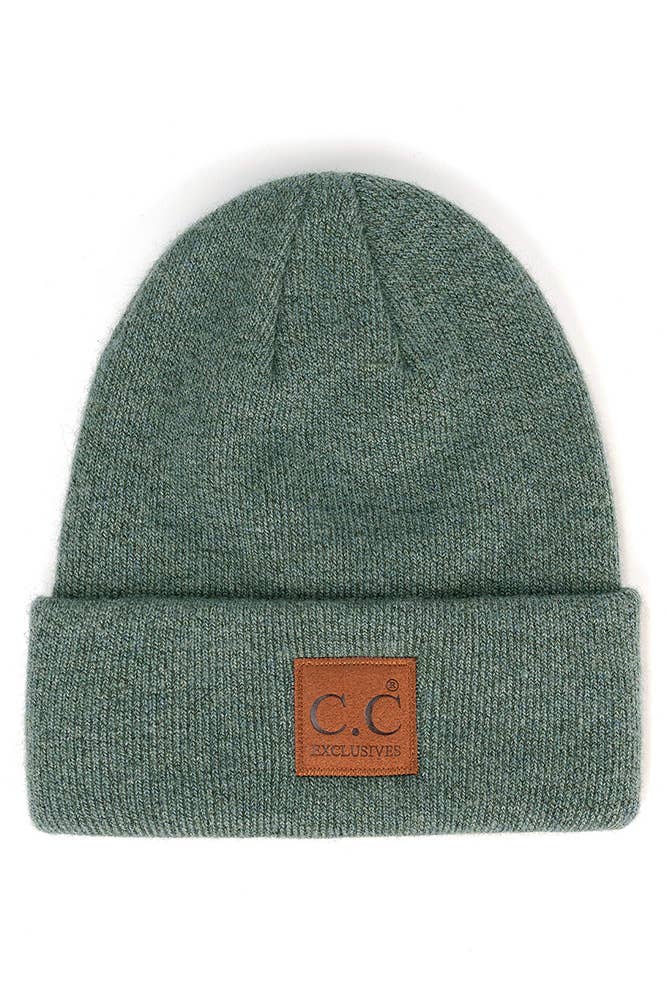 C.C Heather Knit Suede Patch Beanie Winter Hat: Bubble Berry
