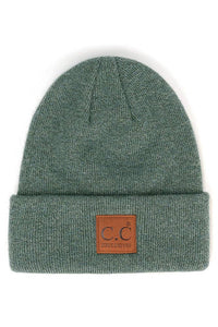C.C Heather Knit Suede Patch Beanie Winter Hat: Cacao