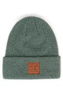 C.C Heather Knit Suede Patch Beanie Winter Hat: Black