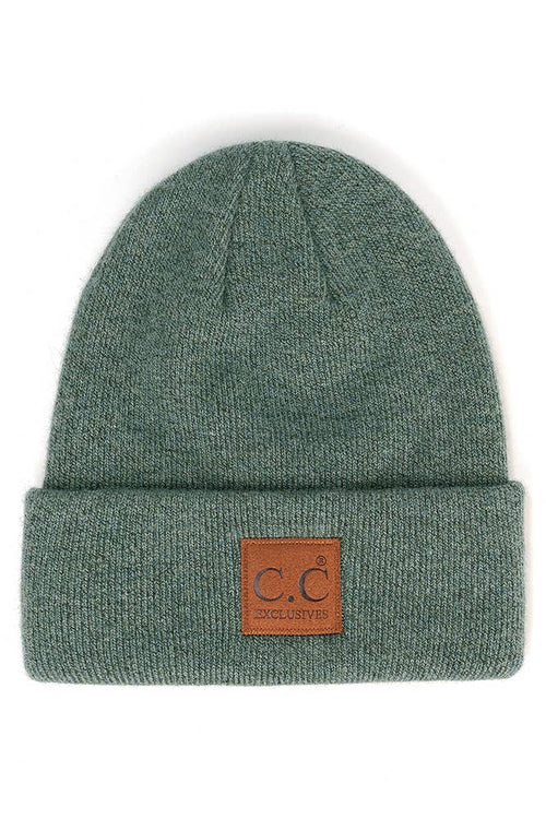 C.C Heather Knit Suede Patch Beanie Winter Hat: Black