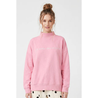I'd Rather Stay At Home Mock Neck Sweatshirt in Punch Pink - front