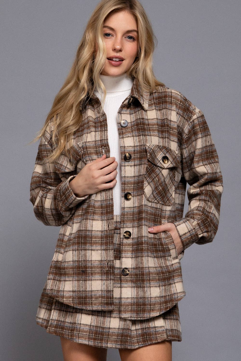 Luxe Plaid Wool Jacket Taupe