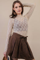 Mesh Lace Knit Top Champagne
