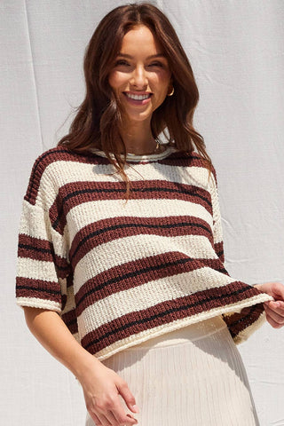 Harlow Striped 3/4 Sleeve Sweater