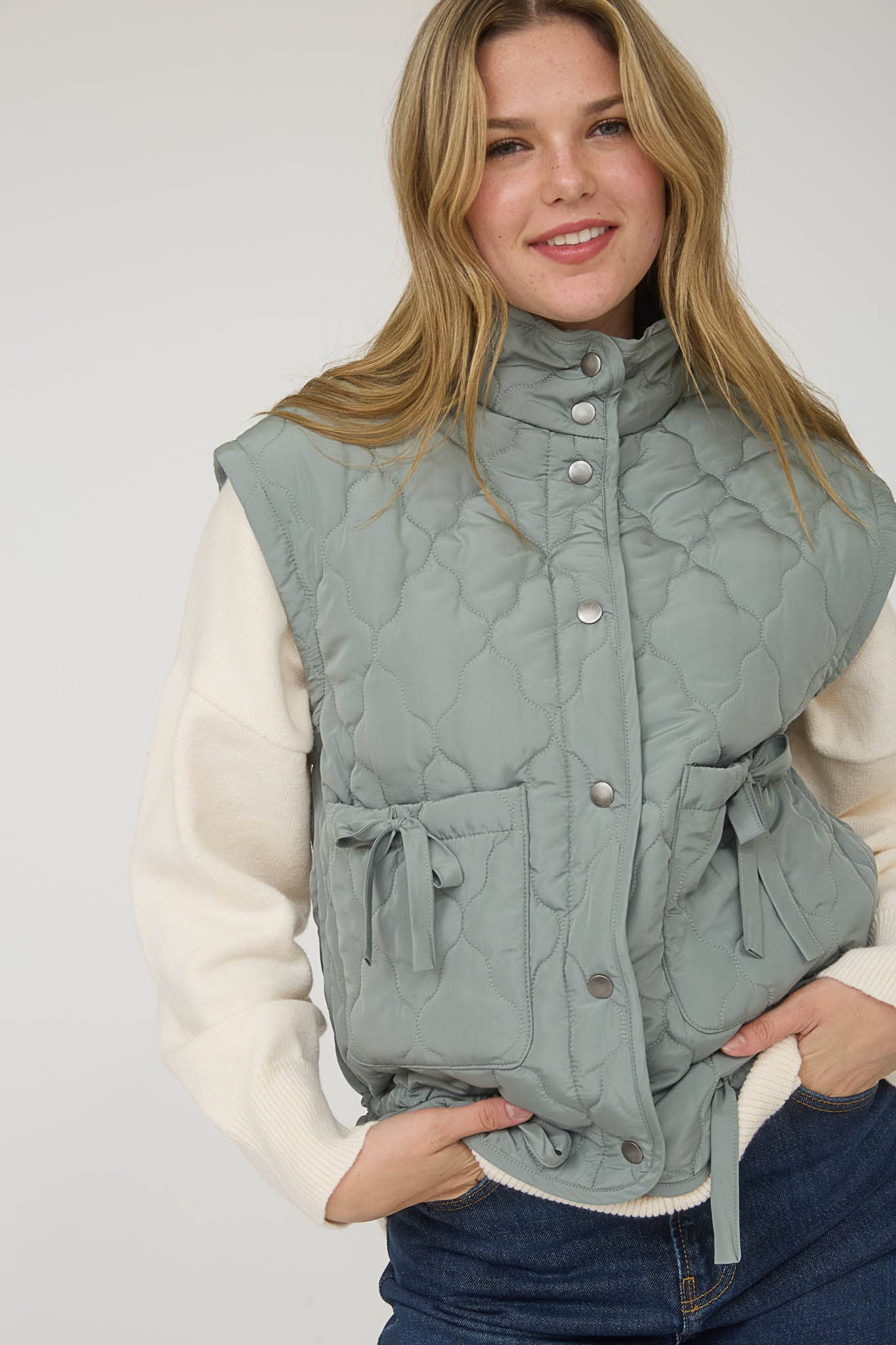 Charm Quilted Vest Dusty Sage