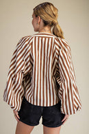 Dolman Lace-Up Blouse: Brown