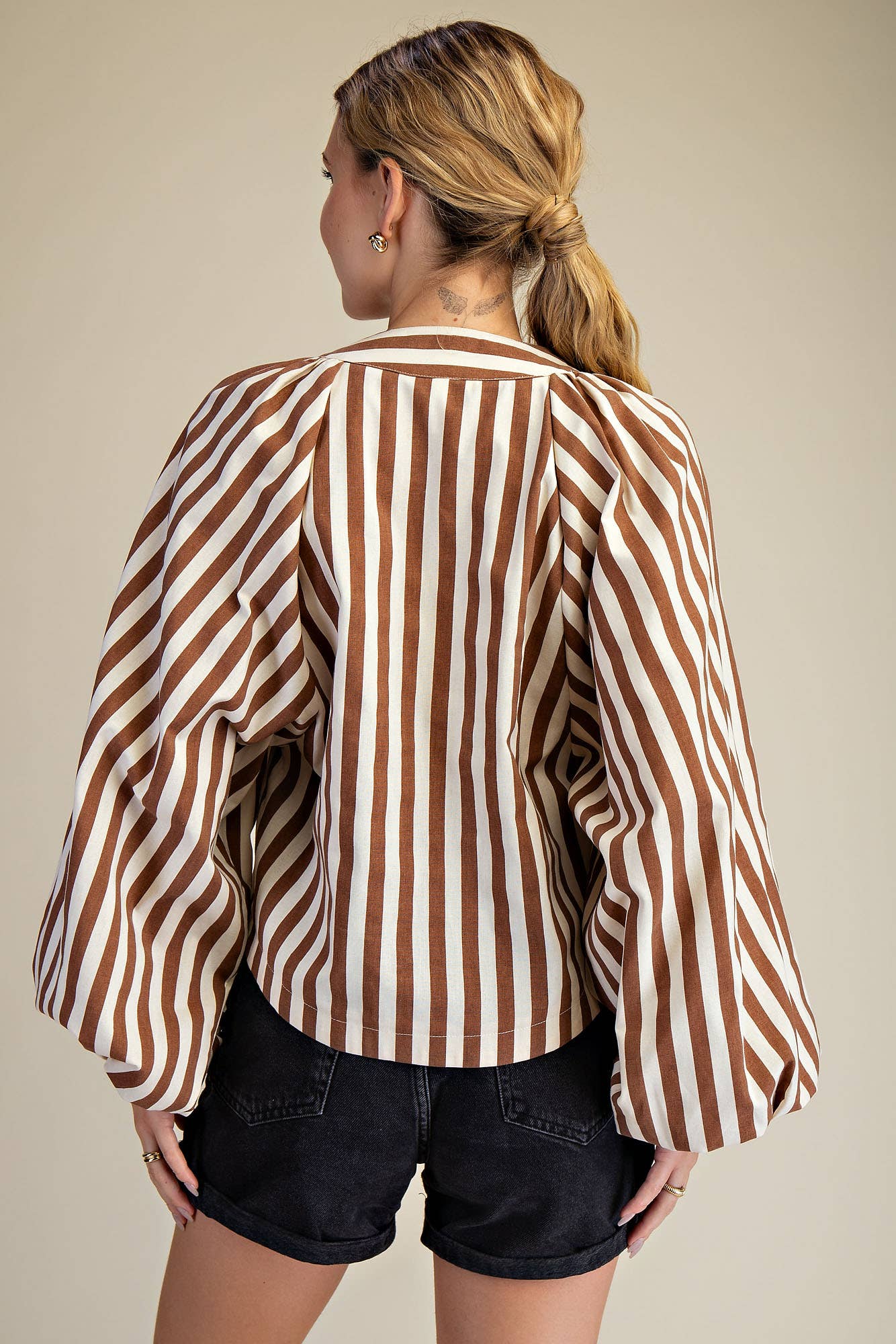 Dolman Lace-Up Blouse: Brown