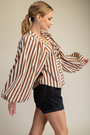 Dolman Lace-Up Blouse: Brown