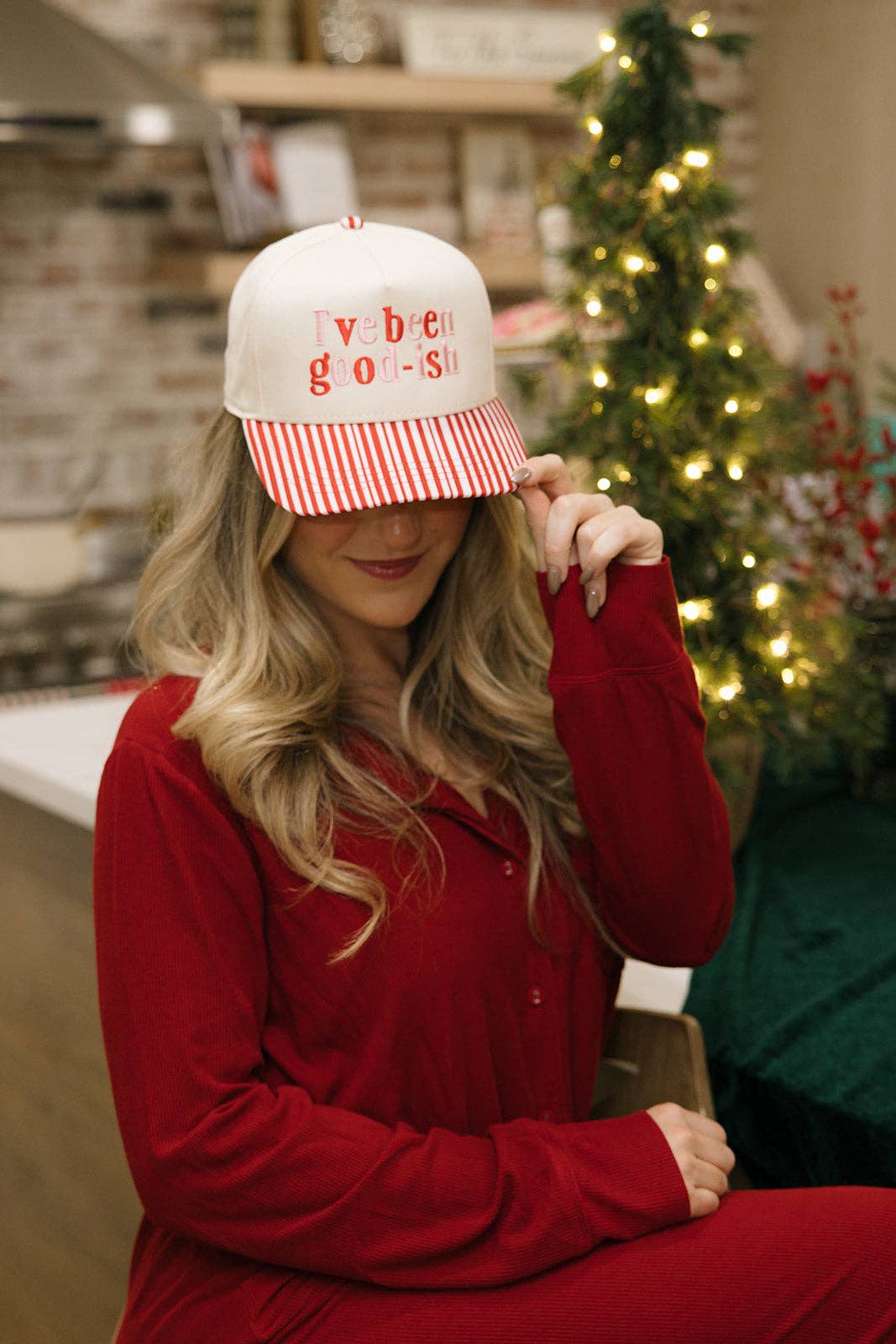 I've Been Good-ish Red Striped Hat Christmas Hats
