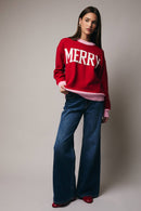 "MERRY" SWEATER: RED-PINK